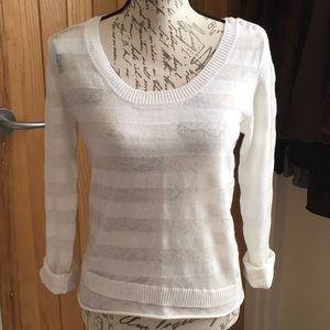H & M fine knit cotton blend white striped sweater